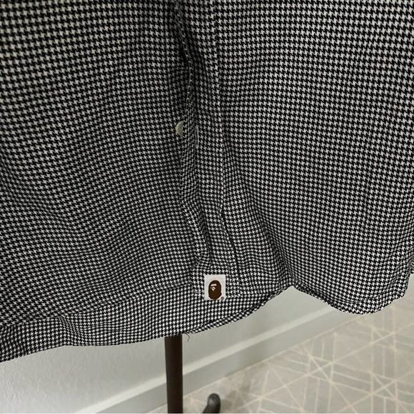 BAPE sz S Long Sleeve Button Down Shirt Black White Houndstooth Bathing Ape - Picture 7 of 9